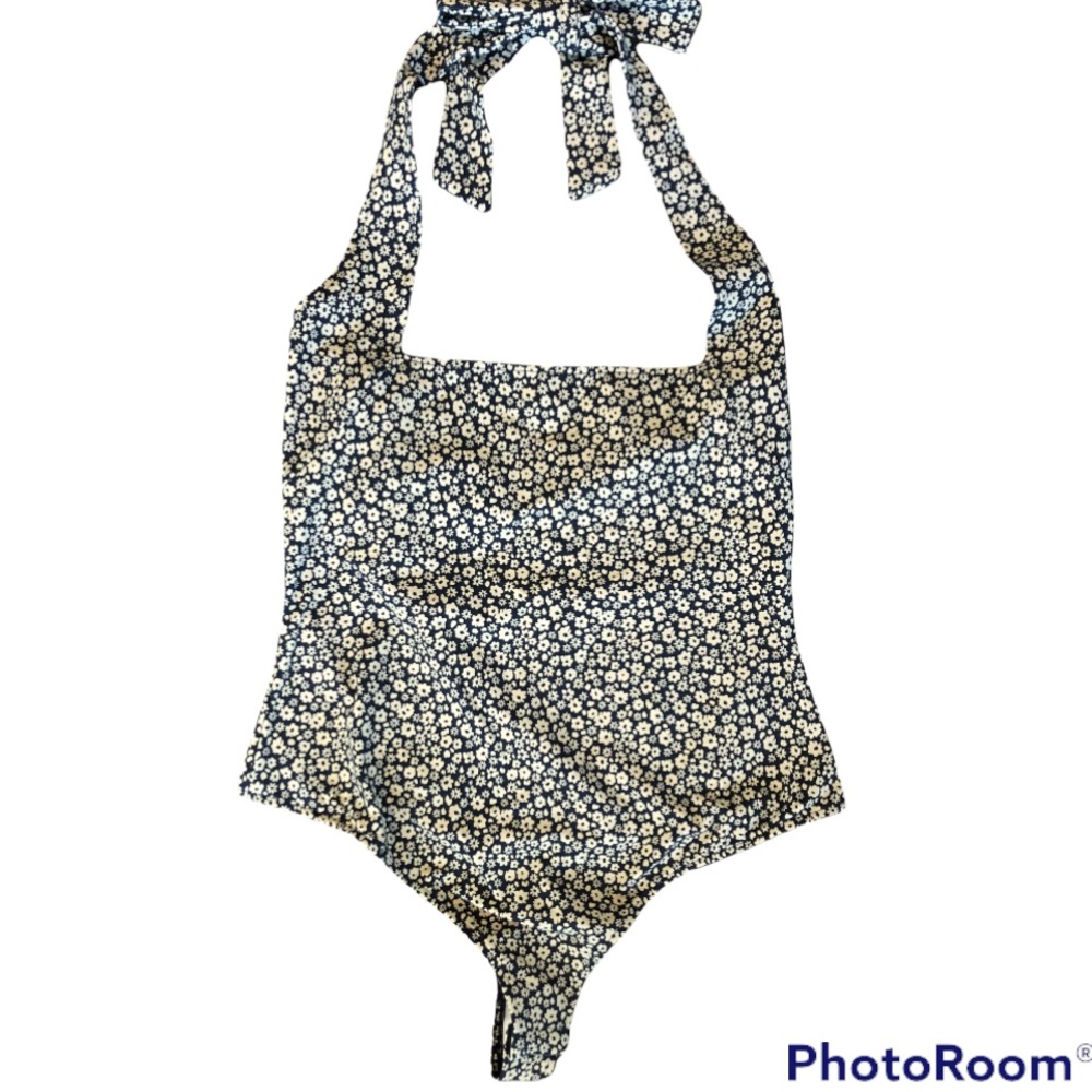 Free People Talk Back Bodysuit Black and Tan Floral Print